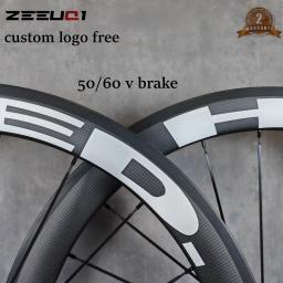 Rodas de Carbono 700C para Bicicleta de Estrada com Freio V, Profundidade de 50/60mm, Largura de 25mm, Acabamento Fosco Brilhante 3k, Cubo R13, 11-12 Velocidades, Logotipo Personalizado - Image 1