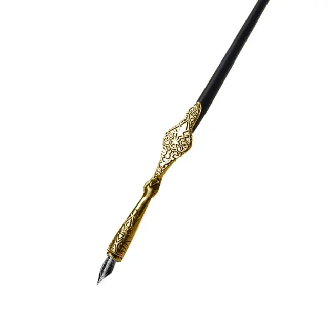 Caneta Oblíqua de Metal Esculpido para Caligrafia - Artesanato Clássico para Escritório e Colecionadores