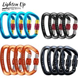 Em forma de D Mosquetão para Montanhismo, Mosquetão para Escalada, Segurança Parafuso Mestre, Fivela de Bloqueio, Equipamento Escalada, 25KN, 4PCs - Image 1