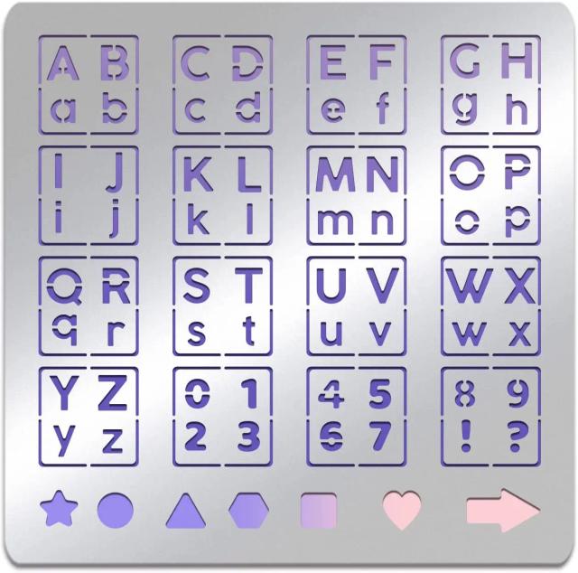 Estêncil de Aço Inoxidável para Pirografia: Conjunto de Letras e Símbolos em Metal