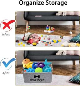 Leve Felt Pet Toy Box, Cesta de armazenamento para cães, Organizador de peito para brinquedos, cobertores, trelas, comida - Image 6
