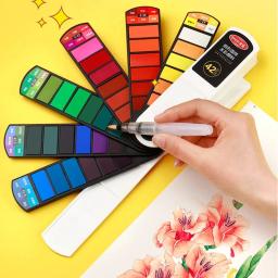 Conjunto de tinta aquarela sólida portátil para iniciantes, pigmento com caneta de água, arte de pintura, novo, 36 cores, 42 cores - Image 1