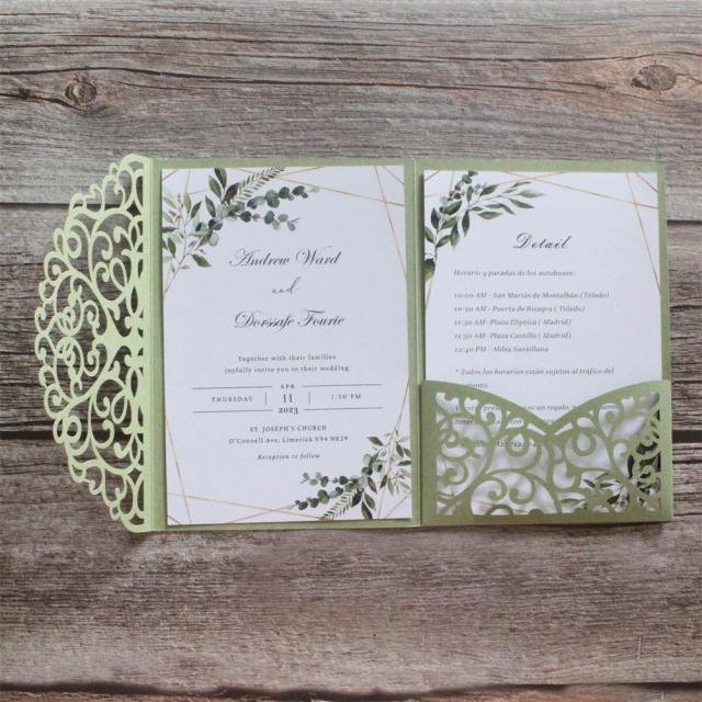 Convites Personalizados Verde Esmeralda para Casamentos e Aniversários - 50 Conjuntos Impressos