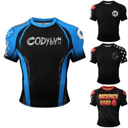 Camiseta masculina de borracha de manga curta, MMA Rash Guard, ginásio Fitness, boxe ao ar livre, Jiu Jitsu Bjj, quente - Image 4