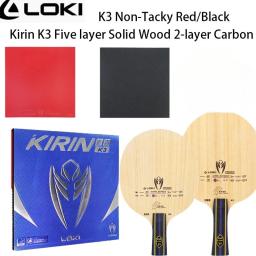 Loki kirin k3 5 camadas de madeira maciça 2 camadas de carbono raquete de tênis de mesa lâmina &irin k3 borracha não pegajosa tênis de mesa-folha de borracha - Image 1