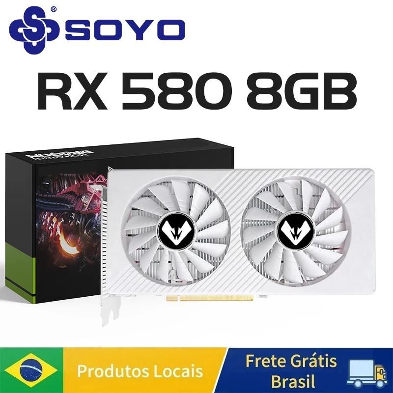 Soyo placas gráficas amd radeon rx580 2048sp 8g gddr5 256bit dvi dp placa de jogos de vídeo componentes do computador desktop gpu rx 580 - Image 1