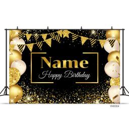 Nome personalizado Photo Backdrop Banner, fundos de aniversário, cartaz preto e dourado, festa de aniversário - Image 2