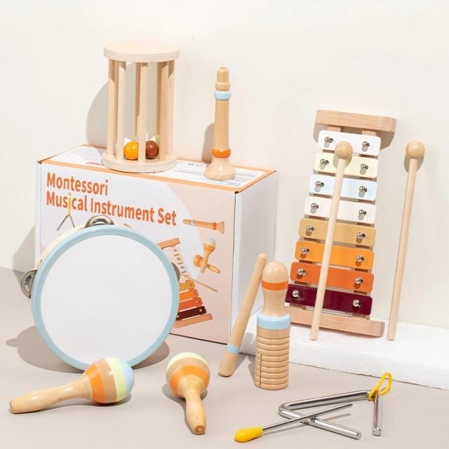 Instrumentos Musicais Montessori para Bebês: Brinquedos de Madeira e Percussão Naturais - Presentes Educativos para Aniversários Infantis
