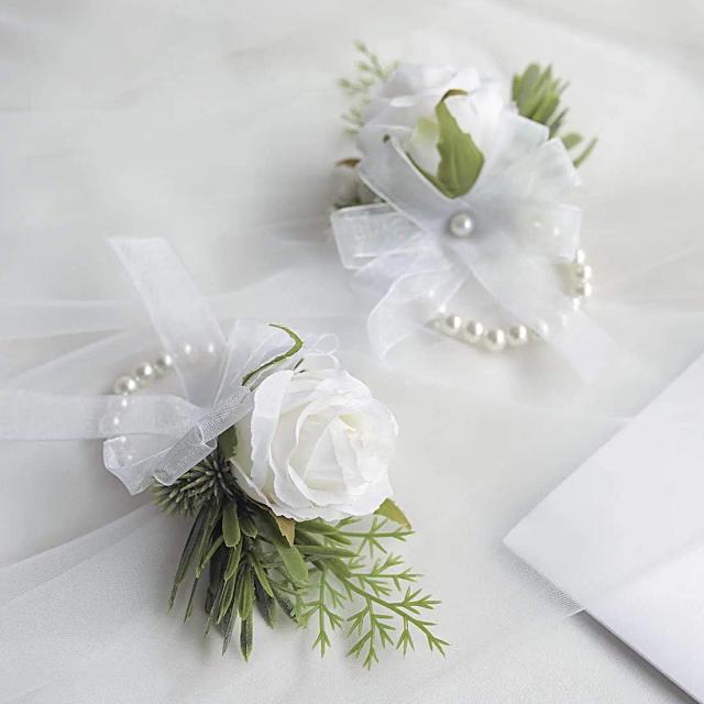 Pulseira Marfim Rose com Corsage para Homens - Acessórios Elegantes para Casamento e Baile, Conjunto com 2 Peças