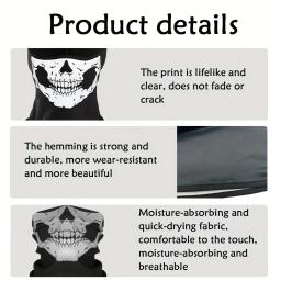 Balaclava para motocicleta, máscara facial completa com estampa de caveira, máscara facial completa à prova de vento para esqui, cabeça, pescoço, forro para capacete de bicicleta - Image 4
