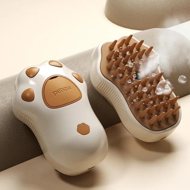 Escova Fumegante 4 em 1: Pente de Massagem com Spray Elétrico Retrátil para Cães e Gatos
