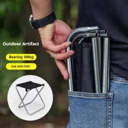Cadeira dobrável portátil para acampar e caminhar, mini fezes, cadeira dobrável de praia, liga de alumínio, luz, equipamento de camping - Image 4