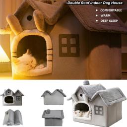 Dobrável estilo duplo telhado casa para animais de estimação, cama confortável dormir, gato ninho, animal Shaped suprimentos, cães pequenos - Image 1