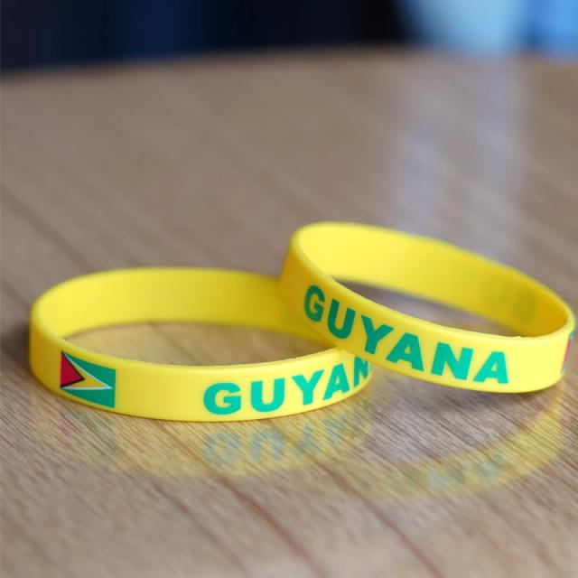 Pulseira de Silicone da Bandeira da Guiana para Esportes - Acessório Comemorativo Personalizado em Conjunto com 2 Peças