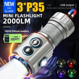 Lanterna LED recarregável USB com lâmpada lateral RGB, Cap Clip Torch com ímã, Poderoso 2000 Lumens, Caminhadas ao ar livre e Camping - Image 1