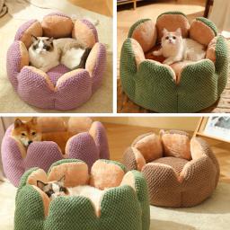 Cama em forma de pétala para animais de estimação, camas para cães, canil, inverno quente, Kitten House, Soft Plush, cesta redonda, fofo, Puppy Cushion Mat, Pet Supplies, 40cm - Image 6