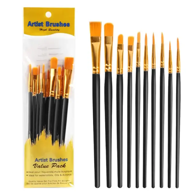 Conjunto de 10 Pincéis para Pintura Acrílica e Aquarela - Ideal para Detalhamento em Miniatura e Pintura Rupestre