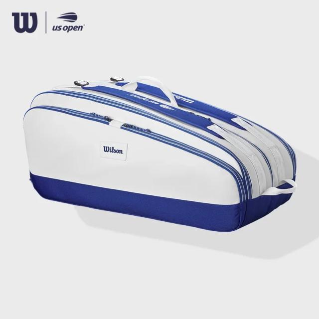 Bolsa de Tênis Wilson US Open Super Tour com Raquete Branca e Azul, Grande e Termicamente Isolada, Pacote com 2 Peças