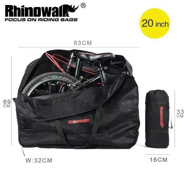 Saco de Transporte Dobrável Rhinowalk para Bicicletas de 16 a 20 Polegadas, À Prova d'Água, Ideal para MTB e Scooters Elétricos