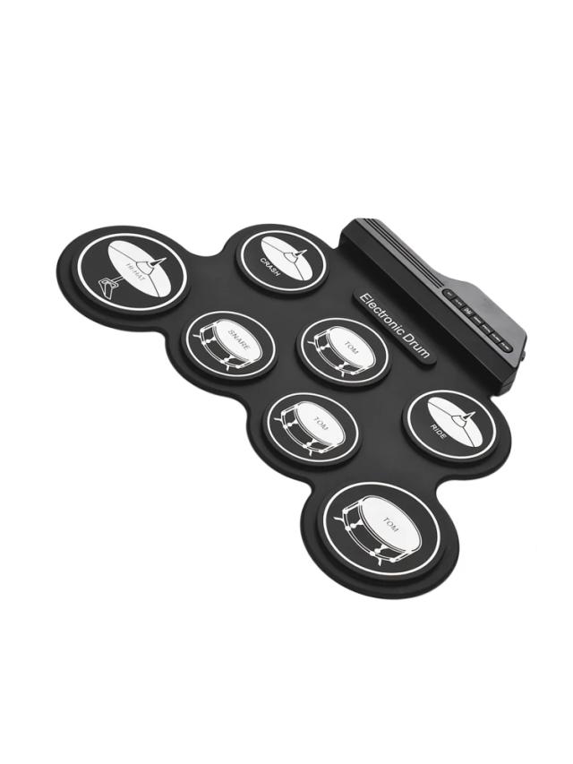 Bateria Eletrônica Infantil Roll-Up de Silicone com 7 Almofadas, Pedais e Baquetas - Compacta e Ideal para Iniciantes