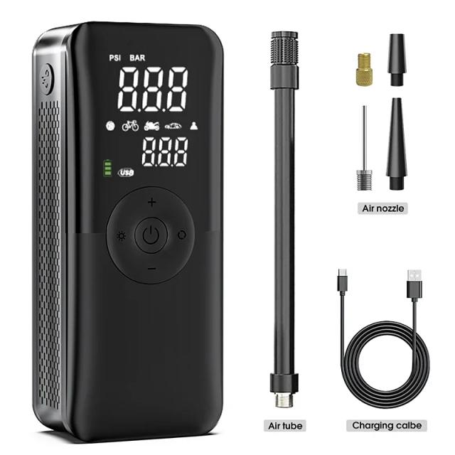 Bomba de Ar Recarregável Sem Fio para Pneus e Infláveis - Compressor Portátil Digital para Carros, Motocicletas, Bicicletas e Bolas