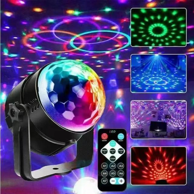 Luz LED Rotativa Portátil com Som Ativado para Festas, Discotecas e Eventos - Controle Remoto e Efeitos Coloridos