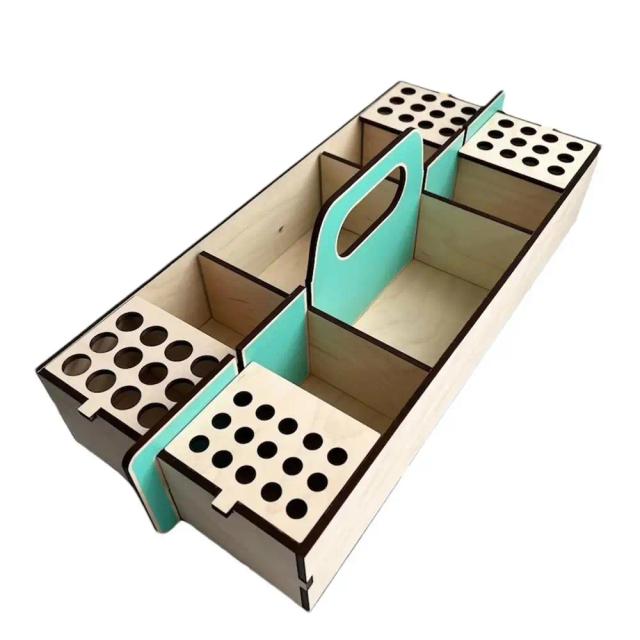 Organizador de Mesa para Artistas: Rack de Escovas e Pintura em Tubos, Caddy de Artesanato e Suprimentos em Madeira