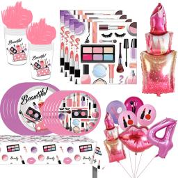 Spa-Make Up Theme Talheres descartáveis, suprimentos para festa, copos, placas, adesivos, balões, perfeito para meninas, decoração de aniversário - Image 1