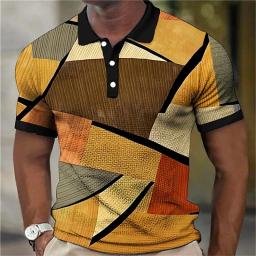 Camisa Polo Masculina Colorida, Lapela, Polos de Botão, Camisa de Golfe, Estampas Gráficas, Turndown Geométrico, Alta Qualidade, Roupas Masculinas - Image 2
