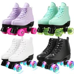 Patins de couro PU para mulheres, sapatos de patinação, deslizando em linha, patins quad, treinamento, tamanho europeu, 4 rodas, flash wheel, branco - Image 1