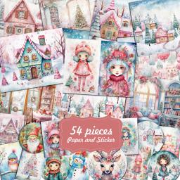 JAIIMAN-Rosa Natal Scrapbook Escrita Conjunto De Papel De Fundo Com Adesivo, DIY Artes Artesanato Suprimentos, 54 Pcs - Image 1