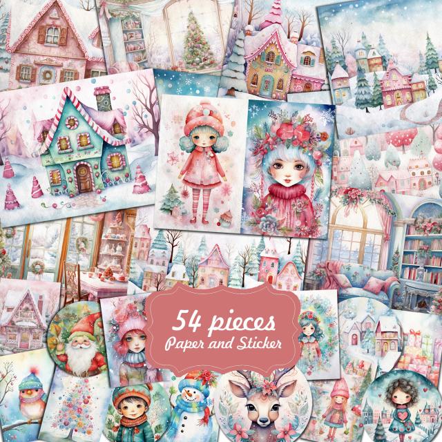 Conjunto de Papel de Fundo Rosa Natal JAIIMAN com 54 Adesivos para Scrapbooking e Artesanato DIY