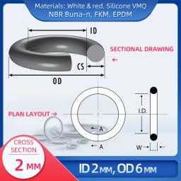 O anel cs 2 mm id 2 mm od 6 mm material com silicone vmq nbr fkm epdm oring seal gaske - Image 2