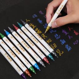 Canetas de tinta acrílica metálica dupla ponta, caneta colorida para caligrafia, letras pincel, marcadores de arte, cartão, 1pc - Image 2