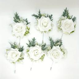 White Rose Wedding Wrist Corsage e Boutonniere Set, Noiva, Dama de honra, Homem, Noivo, Flores do casamento Acessórios, 1, 6Pcs - Image 5