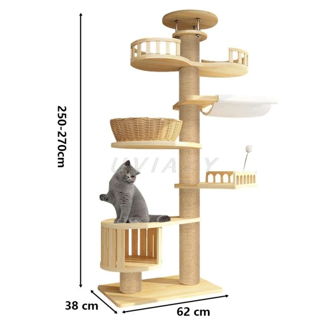 Torre de Escalada para Gatos com Multi-Nível, Prateleiras de Madeira e Arranhador de Sisal