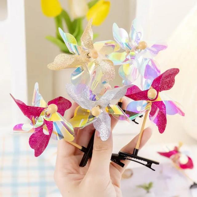 Clipes de Cabelo Pinwheel Jacaré com Glitter Colorido e Design de Desenhos Animados para Raves e Acessórios Divertidos
