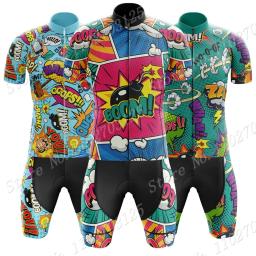 Explosivo Comics Ciclismo Jersey Set, Verão Roupas De Bicicleta, Camisas De Bicicleta De Estrada, Bib Shorts, MTB Roupas, Anime dos desenhos animados, 2022 - Image 1
