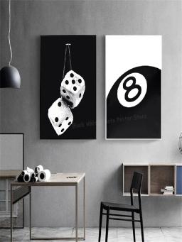 Preto e branco sem bola arte cartaz bilhar clube tema arte da parede pintura em tela impressões para sala de estar corredor decoração casa - Image 2