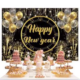 Feliz Ano Novo Eve Tema Decoração, Fundo de Festa, Fogos de Artifício, Champanhe, Balão Dourado, Bandeira, Fundo de Reunião Família, 2025 - Image 3