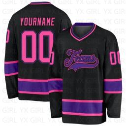 Jersey de hóquei personalizado para homens e mulheres, jerseys de treinamento de competição, impressão 3D, nome, número, preto, quente, rosa-branco - Image 4