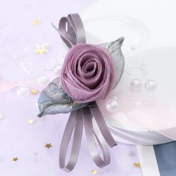 Rosas de seda branco pulso corsage flores para damas de honra flor pulseira rosa nupcial irmãs acessórios de casamento - Image 3