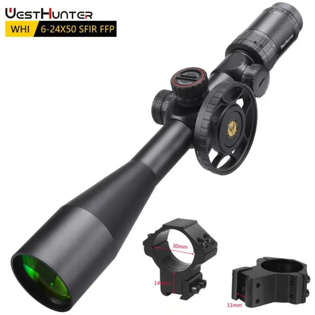 Westhunter caça escopo wehi 6-24x50 ffp sfir primeiro avião focal táticas rifle escopo iluminado retículo tiro mira óptica