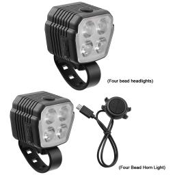 Luz de bicicleta frontal LED com buzina, Farol de carregamento USB, Luz de advertência, 2 em 1, 7 modos - Image 4