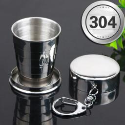 Copo dobrável de aço inoxidável com chaveiro, portátil, retrátil, copos telescópicos, 75 ml, 150 ml, 250ml, 1Pc - Image 1