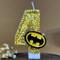 1 pçs número de aniversário 5 velas, engraçado bat tema velas de aniversário para bolo, numeral dourado 0-9 vela bolo topper com lantejoulas - Image 2