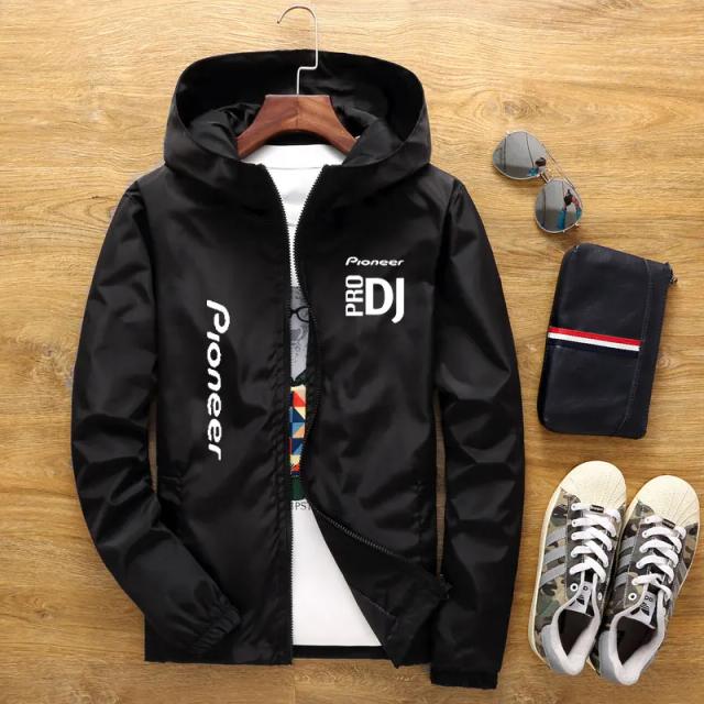 Jaqueta Masculina DJ Pioneer PRO com Capuz, Corta-Vento Casual e Zíper para Primavera e Verão 2022