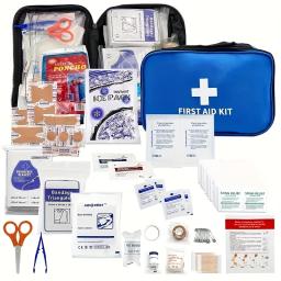 Kit de primeiros socorros de emergência Kit completo de primeiros socorros de viagem Equipamento básico de sobrevivência para viagens e uso doméstico, 188 peças - Image 1