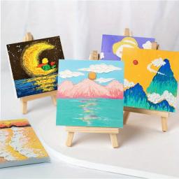 Conjunto de pintura em tela com ferramentas de pintura, kit de pintura diy com tela pré-desenhada + mini suportes de madeira, escola infantil, presentes para o dia das crianças - Image 2