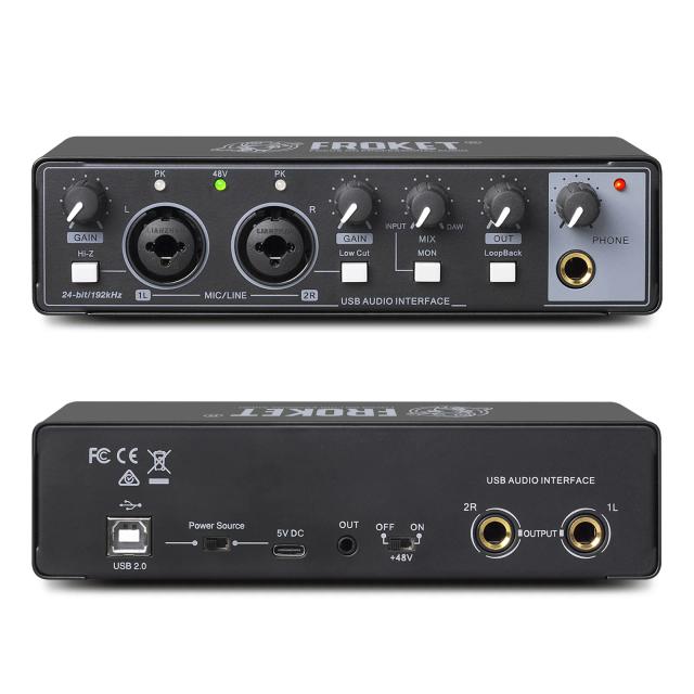 Debra MD22 - Placa de Som Profissional para Gravação de Guitarra Elétrica, Monitoramento e Transmissão ao Vivo em Estúdio de Canto e Computador